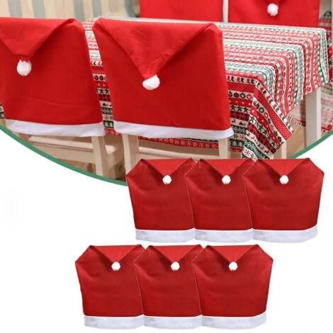 Set mit 6 weihnachtlichen Stuhlhussen aus Vliesstoff, inklusive roter Weihnachtsmannmütze