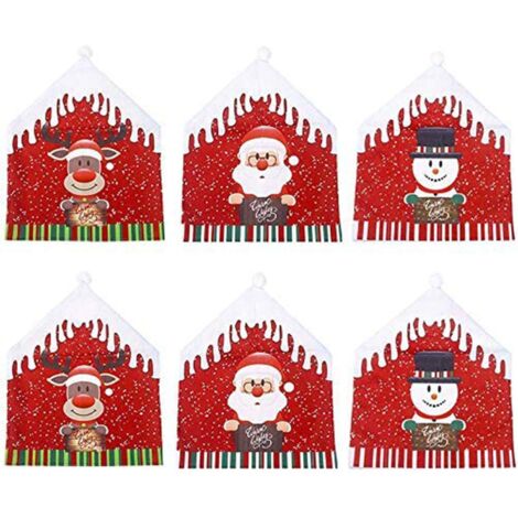 Set mit 6 Weihnachtsstuhlhussen, abnehmbarer und waschbarer Stuhlrückenbezug