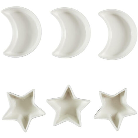 Set mit 6 weißen Servierschalen aus Keramik in Stern-/Mondform