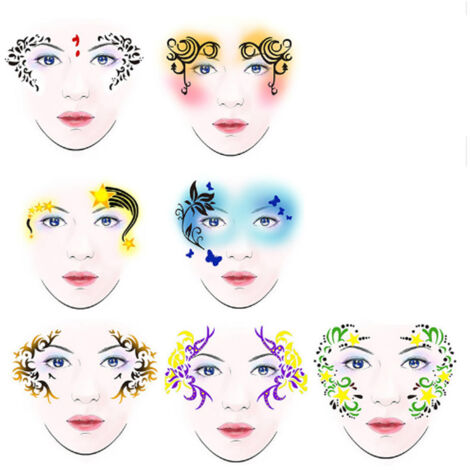 Set mit 7 abwaschbaren Schablonen für künstlerisches Make-up sowie Blumen- und Schmetterlingsmotive