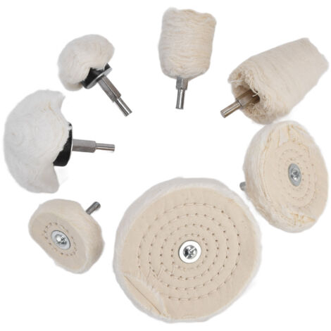 Set mit 7 Polierscheiben aus Flanellbaumwolle mit 1/4"-Dorn für Metall und Glas