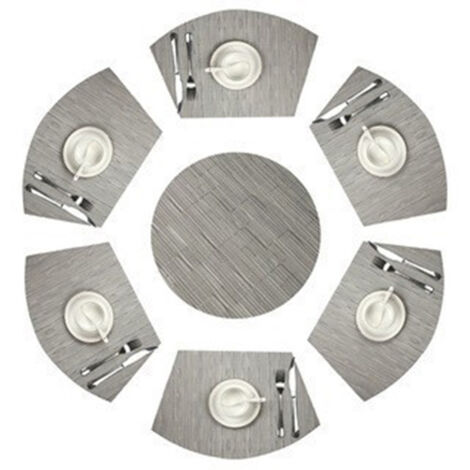 Set mit 7 runden Tischsets aus gewebtem Vinyl, schmutzabweisend, mit 1 rundem Tischset für den Esstisch (dunkelgrau)