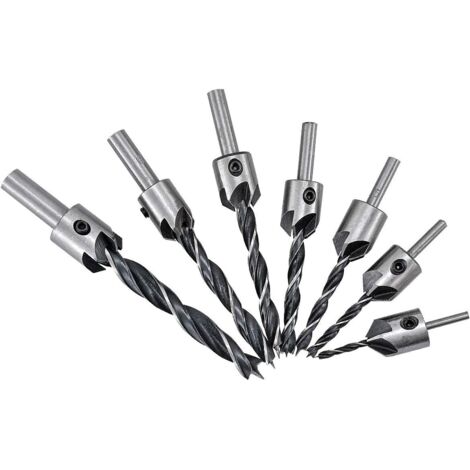 Set mit 7 Senkbohrern mit HSS und 45 Stahlbohrern, Fase zum Einstemmen von Schrauben in Tischlerarbeiten.