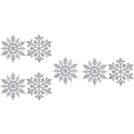 Set mit 7 silbernen Schneeflocken, 10 cm, in Form von Reiskuchen und Korallen, aus glitzerndem Kunststoff für Weihnachtsbaumschmuck (silber)