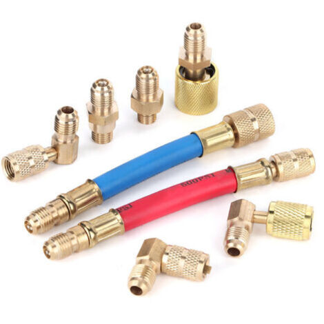 Set mit 8 Adapter-Anschlussschläuchen für Klimaanlagen und Kältemittel R-12A/C, R134A und R12