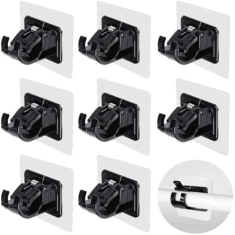 Set mit 8 Gardinenstangenhalterungen, bohrfreie Stangenhalterung, selbstklebend, transparent, schwarz, bohrfreie Gardinenstangenstütze, bohrfreier Gardinenhaken -
