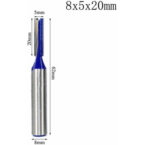 Set mit 8 geraden Fräsern mit 8-mm-Schaft – Doppelnut – Für Holzbearbeitungswerkzeuge – 5 mm, 6 mm, 8 mm, 10 mm, 12 mm, 14 mm, 18 mm, 20 mm