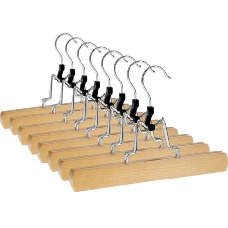 Set mit 8 Hosenbügeln aus Holz zum Anclipsen, rutschfester Bügel mit drehbarem Haken
