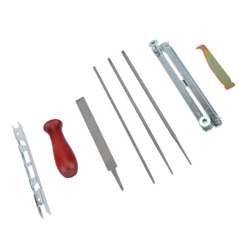 Set mit 8 Kettensägenkettenfeilen, Schärfwerkzeug und Tiefenmesser