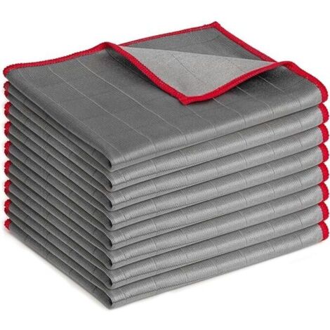 Set mit 8 Kohlefasertüchern – Streifenfreies Mikrofasertuch für Fenster, Spiegel, Bildschirme und alle glatten Oberflächen (Rot, 40 x 50 cm)