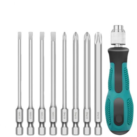 Set mit 8 magnetischen Bits, 100 mm, für Akkuschrauber, 1/4"-Sechskantschaft, praktisches Set