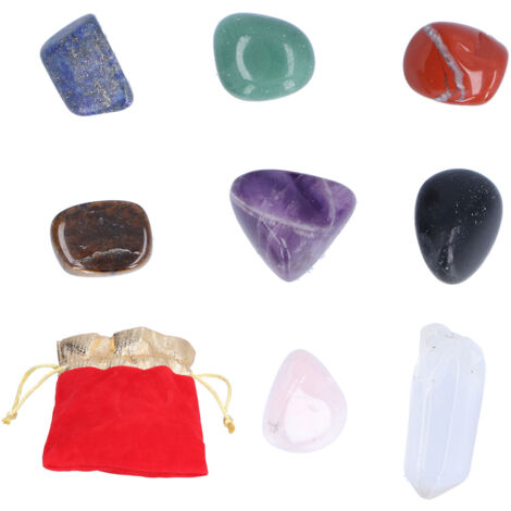 Set mit 8 natürlichen Chakra-Steinen aus Kristall mit Aufbewahrungsbeutel für Zuhause und Büro