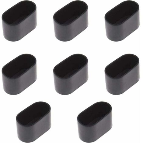 Set mit 8 ovalen Kappen für Tisch- oder Stuhlbeine, aus weichem Gummi, kratzfest, 40 x 20 mm, schwarz.