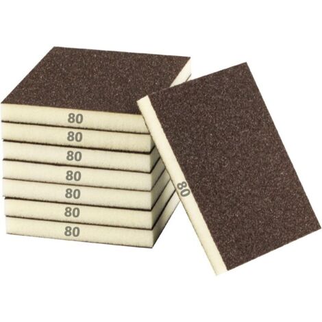 Set mit 8 Schleifschwämmen, Körnung 80, abwaschbar mit Wasser und trocken, für Holz, Metall, Kunststoff, Gipskarton oder zum Polieren (12 x 10 x 1,3 cm)