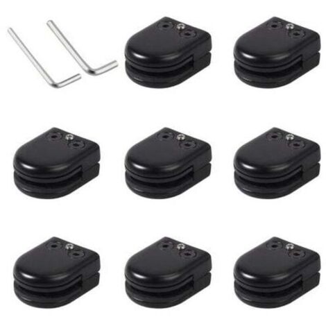 Set mit 8 schwarzen Glasklemmen aus Edelstahl 304 – starker Halt für 8–10 mm dickes Glas