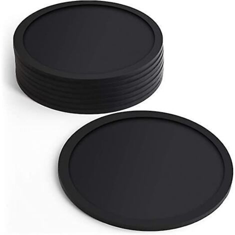 Set mit 8 schwarzen Silikonuntersetzern 10 cm Durchmesser - Rund für Biergläser, Kaffeetassen, Teetassen und Flaschen - Für Partys, Zuhause, Büro usw.
