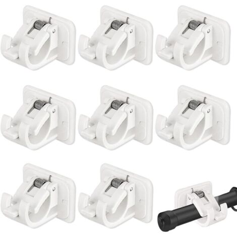 Set mit 8 selbstklebenden Gardinenstangenhaltern zum Aufhängen von Gardinen oder Handtuchhaltern (ohne Bohren), aus weißem Kunststoff.
