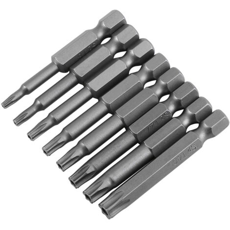 Set mit 8 sicheren magnetischen Schraubendreherbits T8 bis T40, 50 mm lang, 1/4"-Sechskantschaft