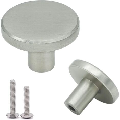 Set mit 8 silbernen Möbelknöpfen, runden Türgriffen, Schubladenknöpfen, Schrankknöpfen aus gebürstetem Nickel mit Schrauben für Kommoden, Kleiderschränke und Schränke, 28 x 20 mm