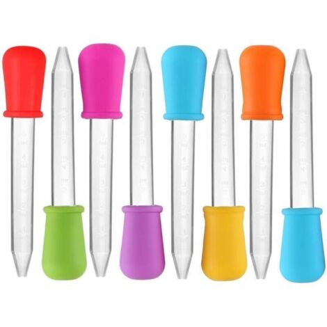 Set mit 8 Silikonpipetten à 5 ml für klare Flüssigkeiten und Getränke, mit Rundspitzen, geeignet für Kinder und Süßigkeitenformen.