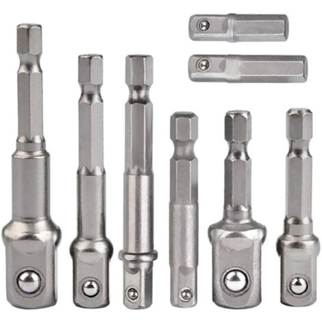 Set mit 8 Steckschlüsseladaptern, 1/4"-Sechskant auf 1/4", 3/8", 1/2"-Steckschlüsseladapter, für Akku-Bohrschrauber und -Schrauber, Steckschlüssel und Bithalter