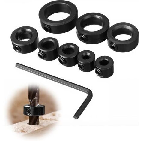 Set mit 8 Tiefenanschlagringen, 3/4/5/6/8/10/12/16 mm – Tiefenanschlag mit Innensechskantschlüssel, Bohrtiefenbegrenzer – Positionsregler für die Holzbearbeitung