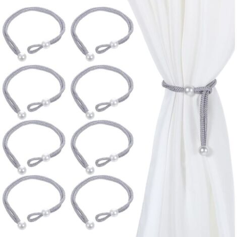 Set mit 8 verstellbaren, grauen Seil-Raffhaltern mit Perlenschlaufen, schlicht und dekorativ für Zuhause, Hotel, Büro und Fenster