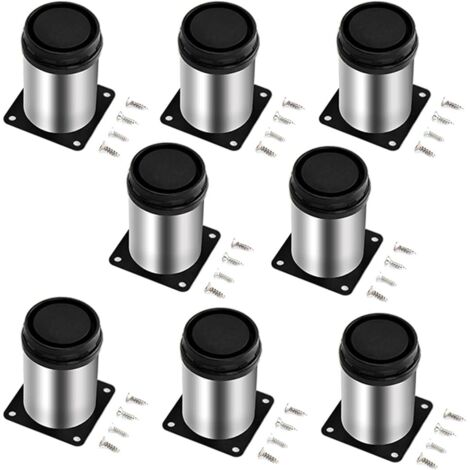 Set mit 8 verstellbaren Möbelfüßen aus Edelstahl 50x60 mm, geeignet für Tische, Schränke und Küchen.