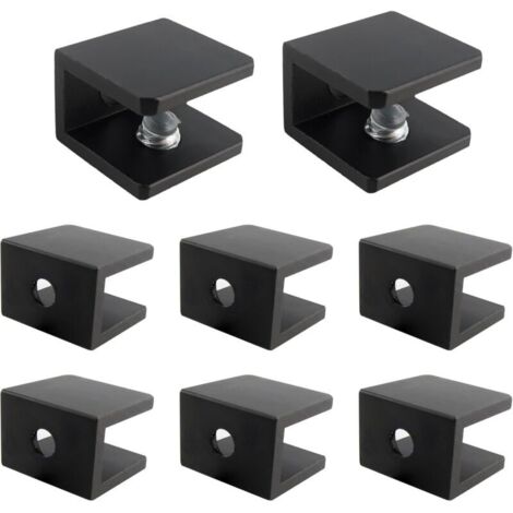Set mit 8 verstellbaren quadratischen Glasregalhalterungen, für 5–8 mm Holz/Glas, Ersatzteile für Badezimmerregalhalterungen, schwarz