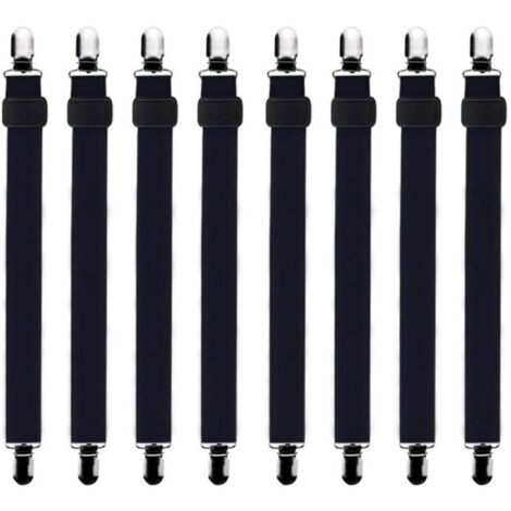 Set mit 8 verstellbaren Spannbettlaken-Spannern, geeignet für alle Arten von Betten und Matratzen, schwarz.