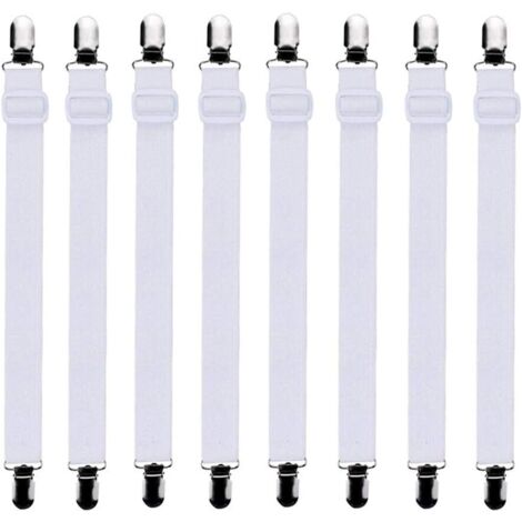 Set mit 8 verstellbaren Spannbettlakenhaltern, passend für alle Betten und Matratzen, weiß