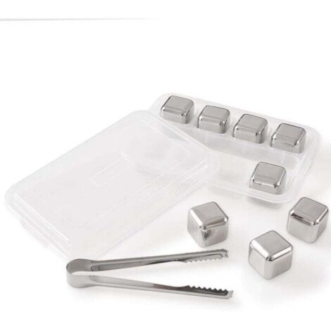 Set mit 8 wiederverwendbaren Eiswürfelbehältern aus Edelstahl inklusive Zange und Eiswürfelformen