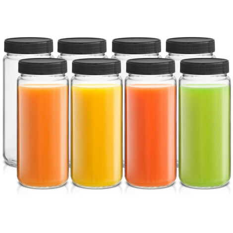 Set mit 8 x 473 ml Glas-Saftflaschen mit auslaufsicheren Deckeln – JINFGERNE – Ideal zur Aufbewahrung Ihrer Getränke, langlebig und praktisch.