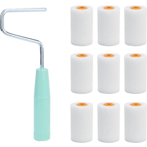 Set mit 9 Farbrollern + 1 Halter. Kleiner 56-mm-Schaumstoffroller mit Farbrollerhalterung. Wandfarbroller.