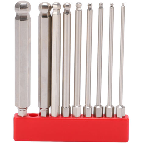 Set mit 9 magnetischen Bits mit Sechskant-Kugelkopf, Edelstahl S2, 1/4"-Schaft, 100 mm Länge