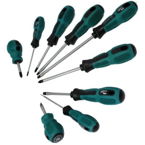 Set mit 9 Phillips-Schlitzschraubendrehern aus Chrom-Vanadium-Stahl mit magnetischer Halterung, ergonomisch geformtes Schraubendreher-Set