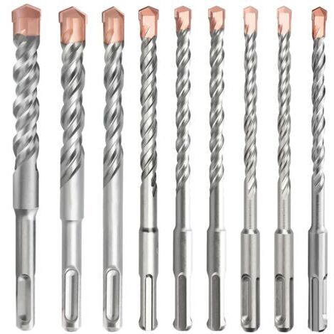 Set mit 9 SDS Plus-Bohrern (5 mm–16 mm), SDS-Steinbohrer für Beton, Ziegel, Zement, Stein und Mauerwerk