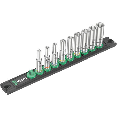 Set mit 9 Zyklop-Deep-Steckschlüsseleinsätz 1/4" WERA Nuss-Magnetleiste A Deep 1