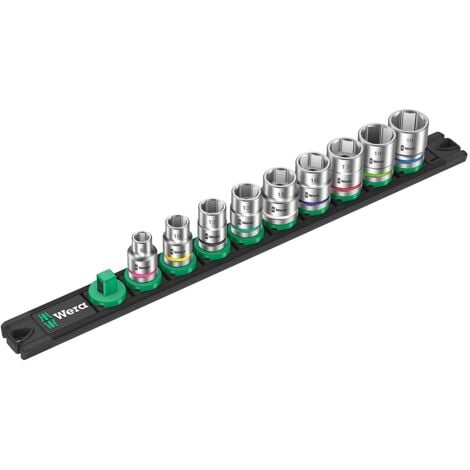 Set mit 9 Zyklop-Steckschlüsseleinsätz 3/8" WERA Nuss-Magnetleiste B 4
