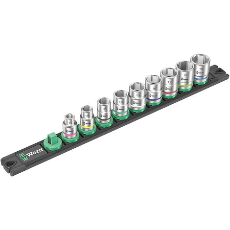 Set mit 9 Zyklop-Steckschlüsseleinsätz 3/8" WERA Nuss-Magnetleiste B 4