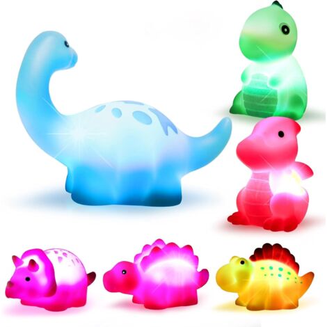 Set mit sechs leuchtenden, schwimmenden Dinosaurier-Badespielzeugen für Babys und Kinder, ein Geschenk für Bad und Pool, ein lustiges Badeaccessoire