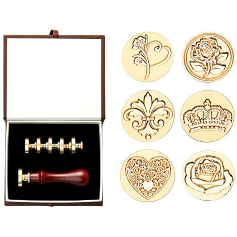 Set mit sechs Wachssiegeln – kernloses Wachs – Holzgriff – ideal für Einladungen