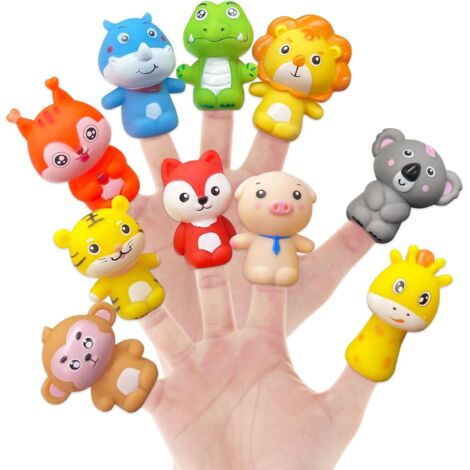 Set mit zehn Tier-Fingerpuppen aus Gummi für Kinder und Erwachsene, Partyspielzeug und kleine Geburtstagsgeschenke