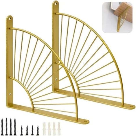 Set mit zwei goldenen Regalhalterungen mit Wellenschliff, Wandhalterungen aus Metall für das Esszimmer, Dreieck (Gold)