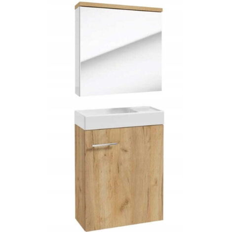 Set mobile bagno con lavabo 50x70 + specchio contenitore 50x60, rovere artigianale Verona