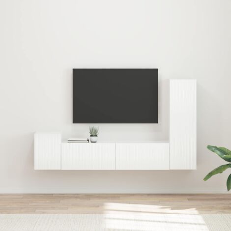Set mobile TV 4 pcs Bianco Lucido Legno multistrato vidaXL
