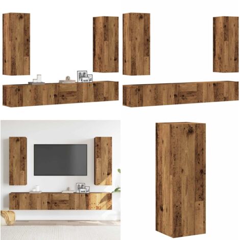 Set Mobile TV 5 pz Montato a Parete Legno Antico in Truciolato - Armadio TV - Armadio multimediale