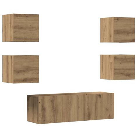 Set Mobile TV 5 pz Montato a Parete Rovere in Legno Multistrato vidaXL