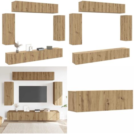 Set Mobile TV 6 pz Montato a Parete Rovere in Legno Multistrato - Mobile TV - Armadio TV