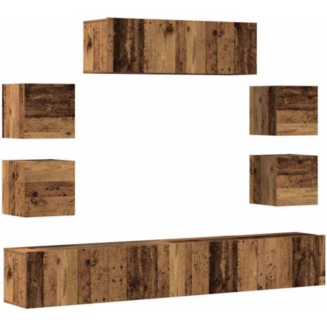 Set Mobile TV 7 pz Montato a Parete Legno Antico in Truciolato vidaXL
